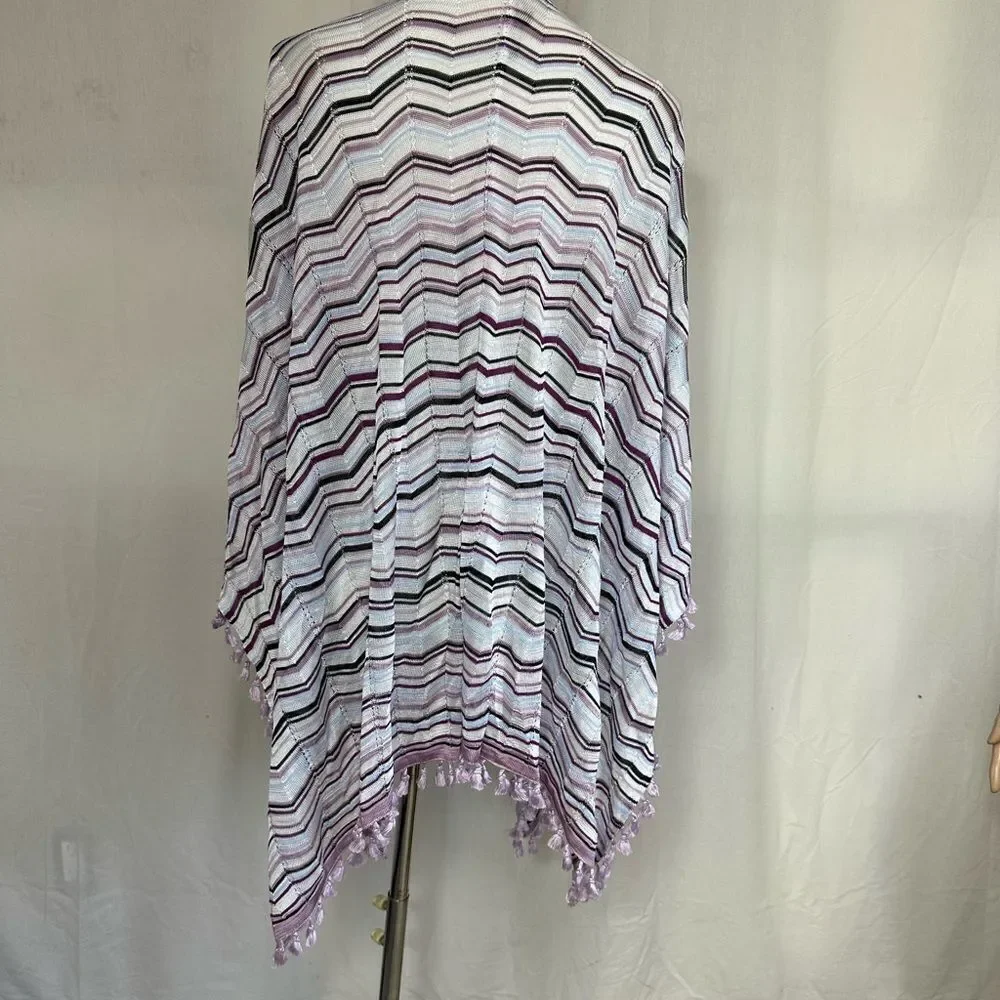 White House Black Market purple petite chevron sweater cardigan tassels hem XS/S